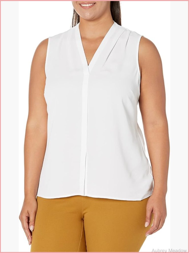 V-Neck Sleeveless Blouse, Relaxed Fit, Woven Polyester, Office To Happy Hour